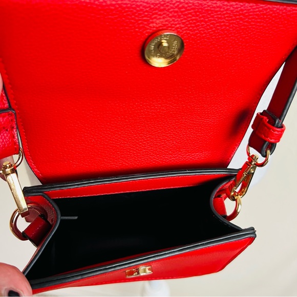 Red & Gold Leather Top Handle Cross Body Flap Mini Purse Bag - Picture 7 of 7